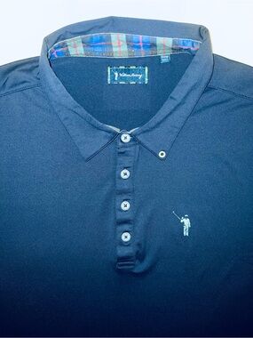 William Murray Family Ties Men’s 2XL Navy Blue Tartan Performance Golf Polo